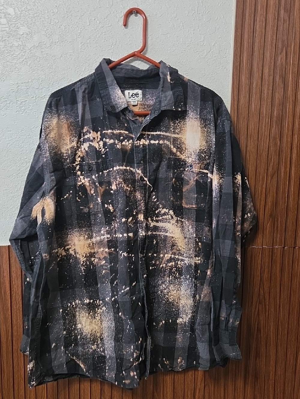 Lee Black and Gray Plaid Shirt with Bleach-Effect Accents 3xb